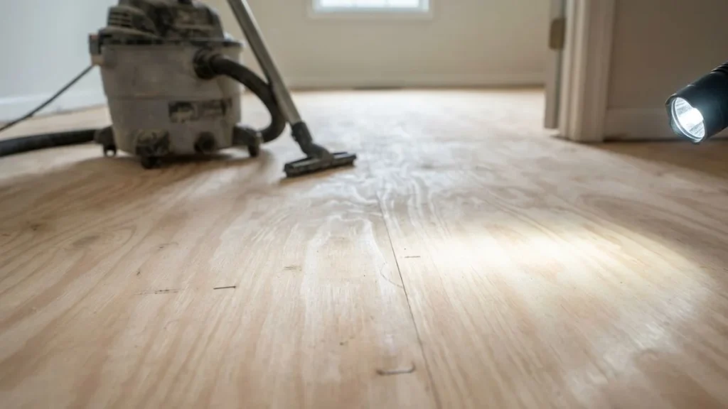 inspecting subfloor after staple removal