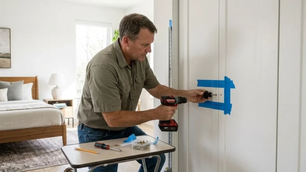 installing cabinet knob on bifold door
