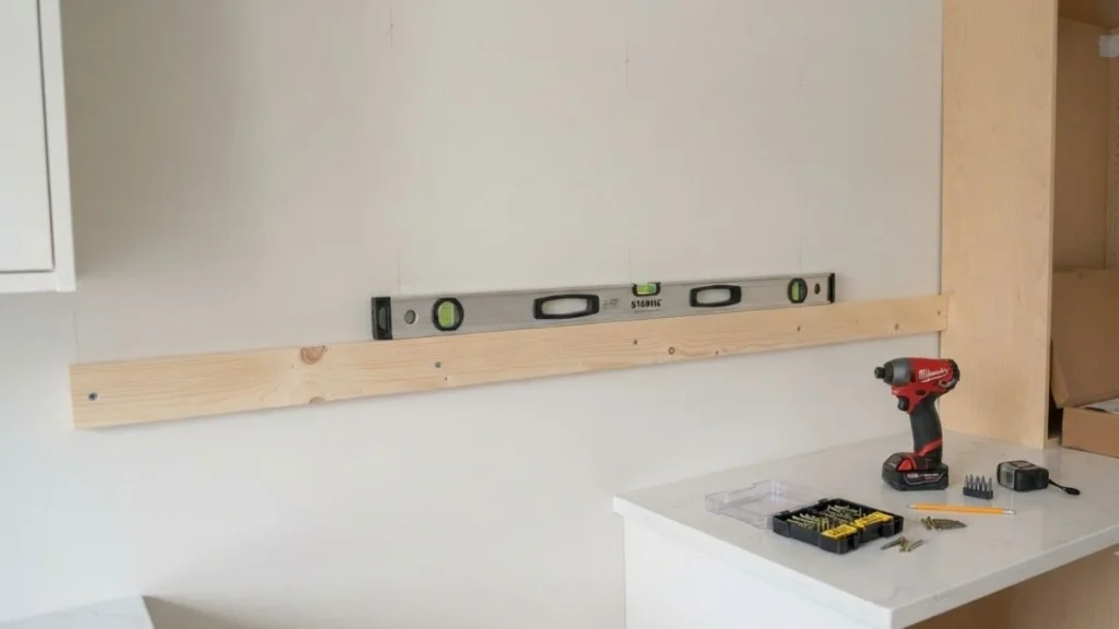 installing ledger board for wall cabinets