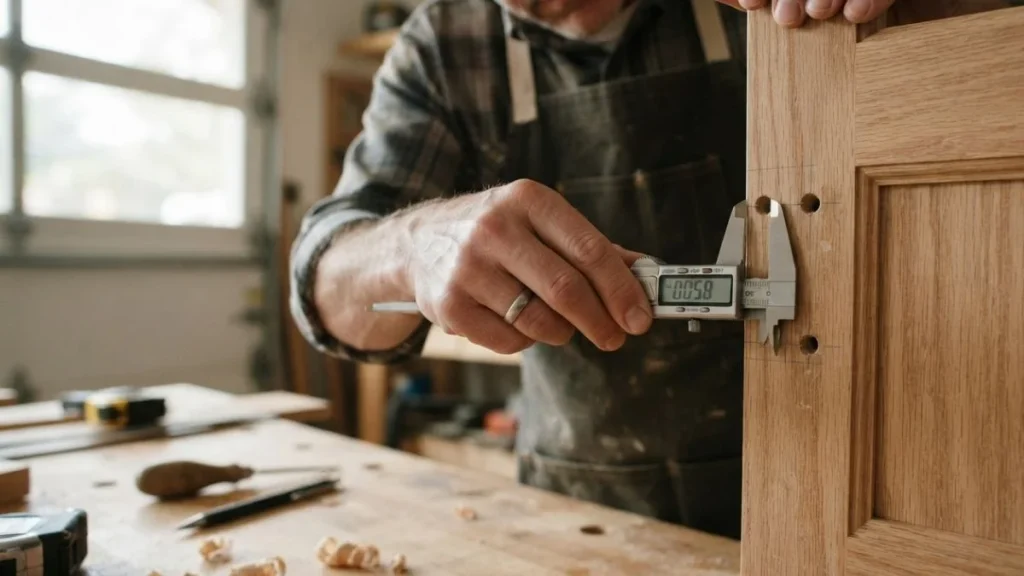 measuring cabinet pull hole misalignment calipers
