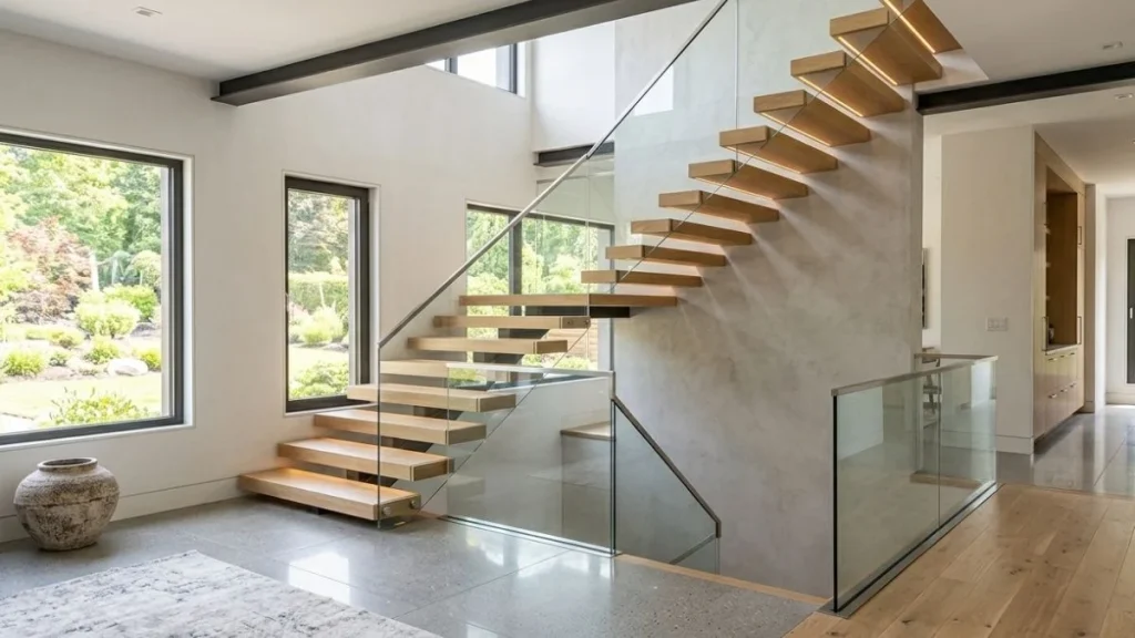 modern open staircase with hidden support
