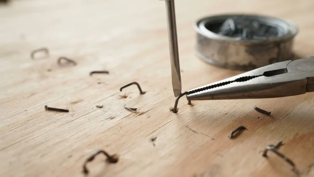 removing broken subfloor staples