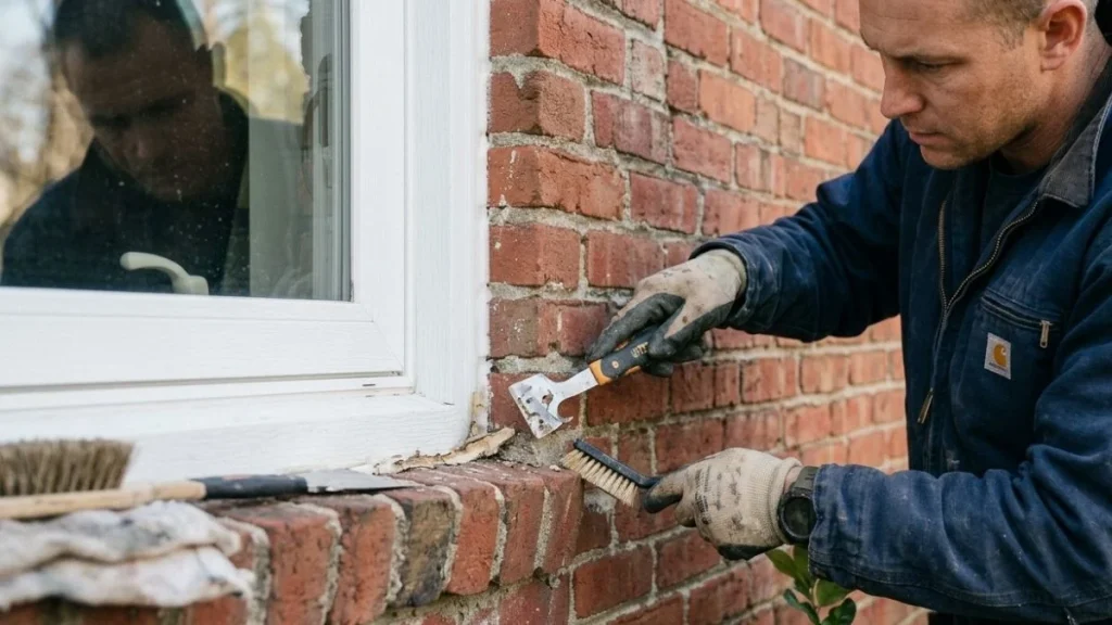 removing old caulk from brick window