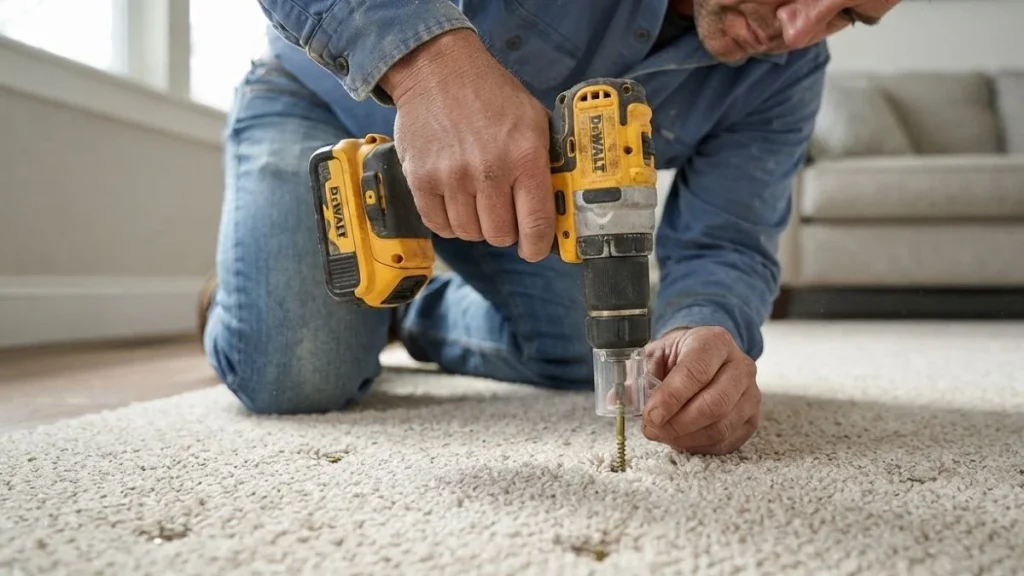 repairing subfloor through carpet