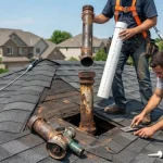replacing cast iron vent stack through roof