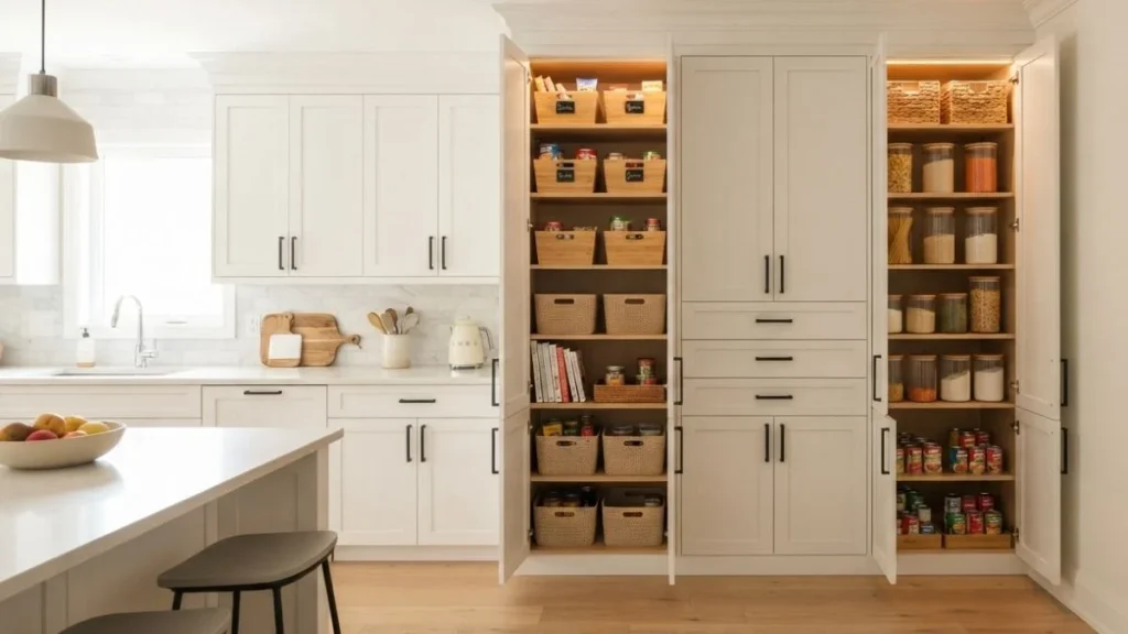 stacking wall cabinets to make a pantry