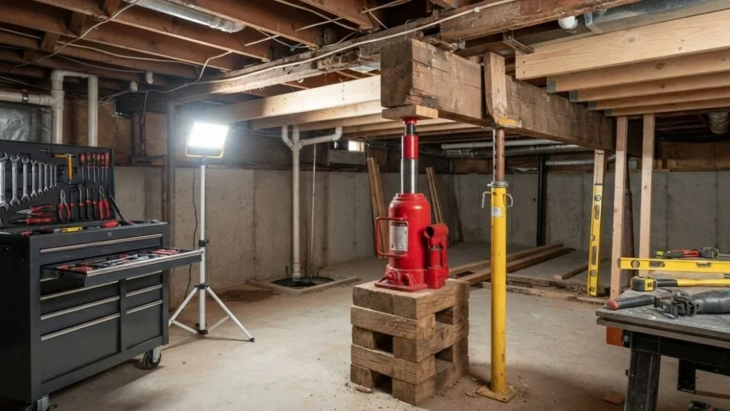 supporting floor with hydraulic jack
