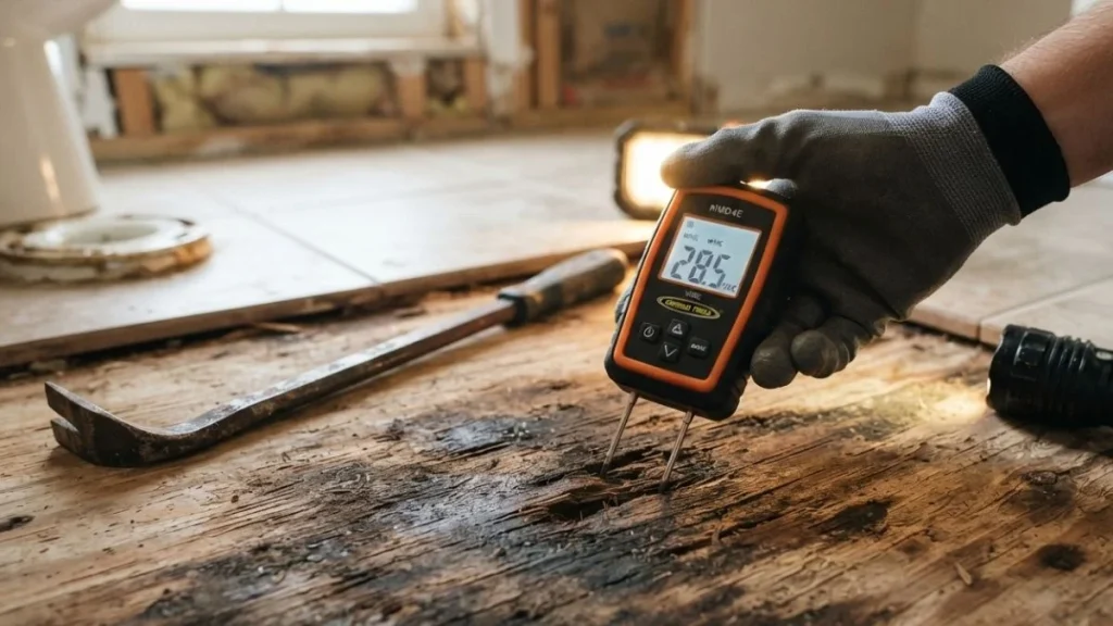 testing bathroom floor moisture meter