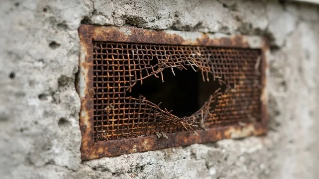 torn crawl space vent screen damage