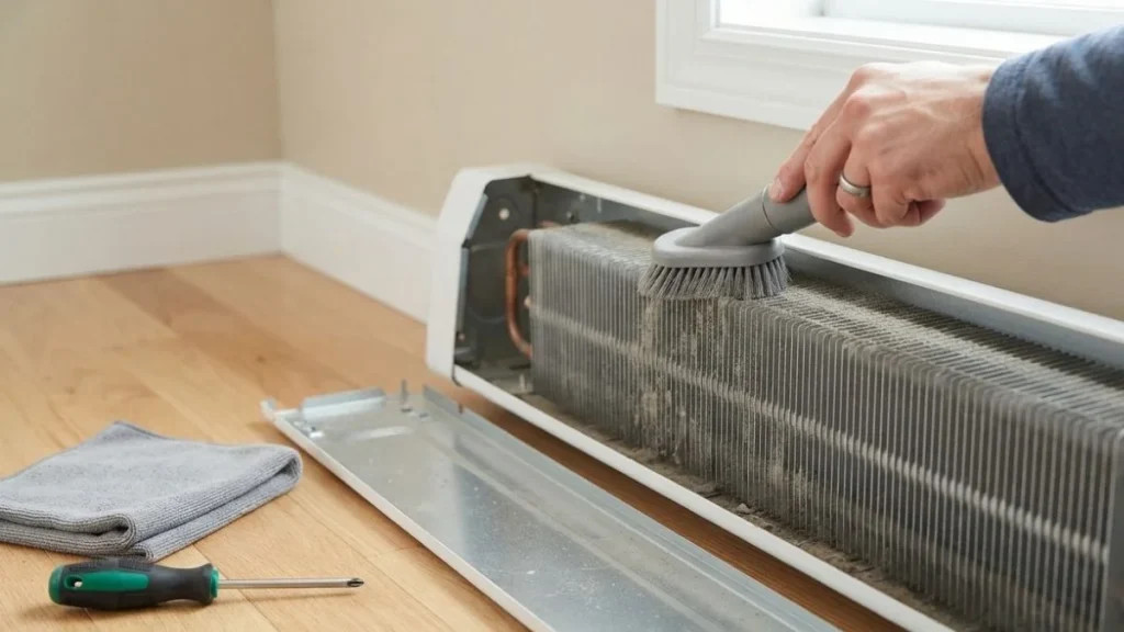 vacuum cleaning baseboard heater fins