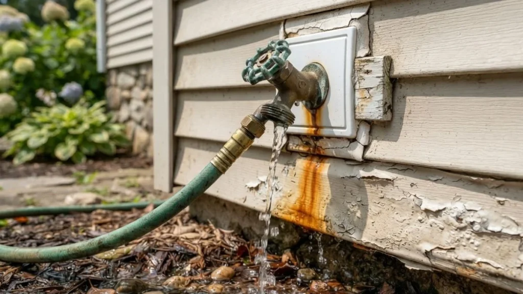 water damage around outdoor spigot
