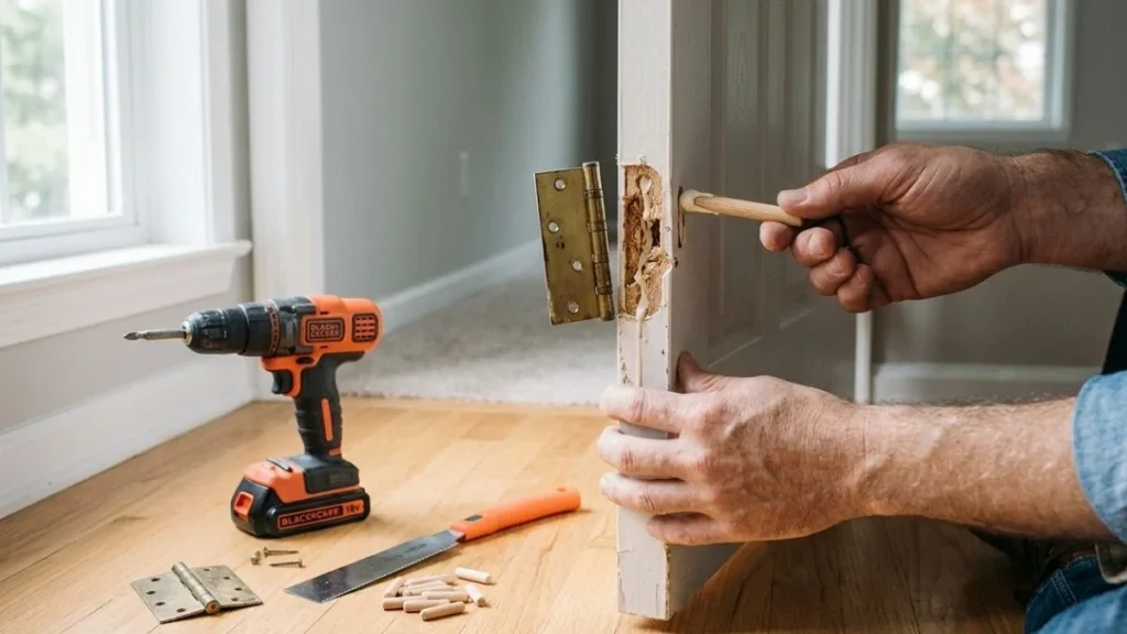wooden dowel door hinge repair
