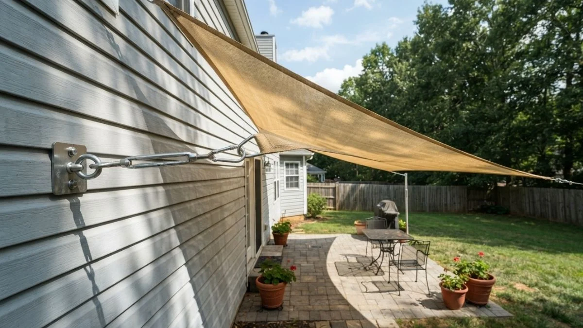 attach shade sail to house siding safely