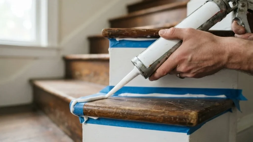 caulking stair tread riser joint