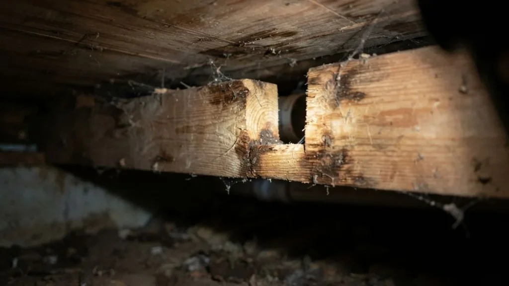 damaged notched floor joist crawlspace