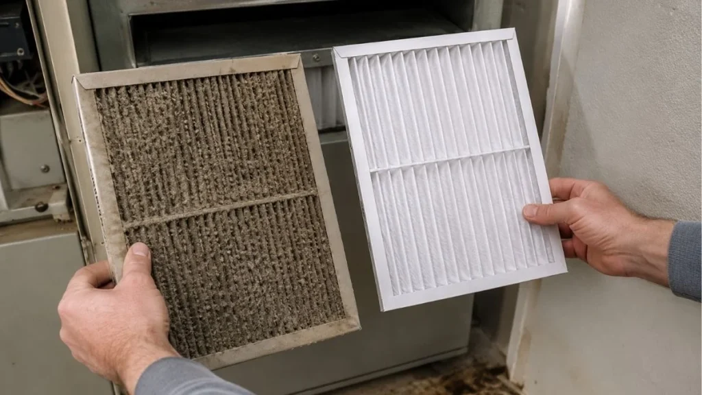 dirty clogged hvac air filter replacement
