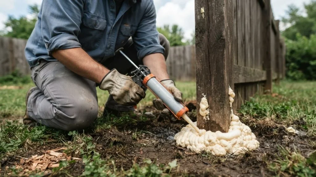 expanding foam fence post repair