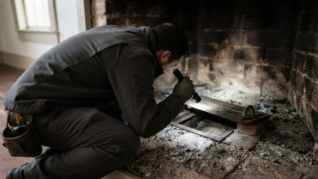 fireplace firebox floor opening inspection