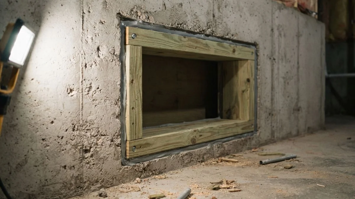 framing basement window in concrete