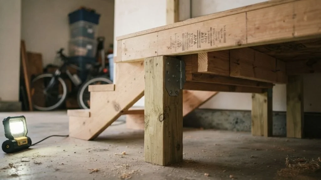 garage stair landing platform framing
