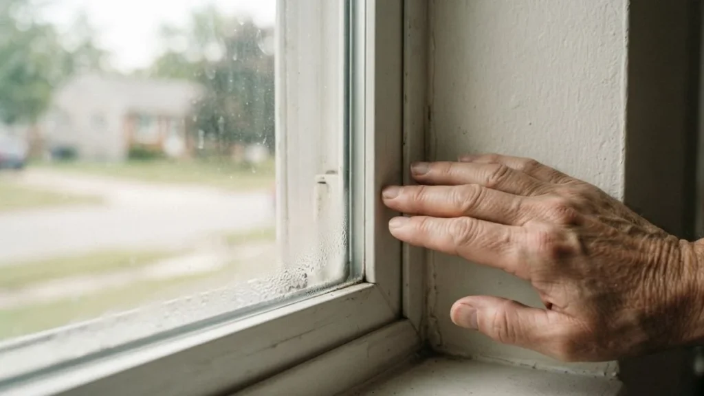 hand checking window frame draft
