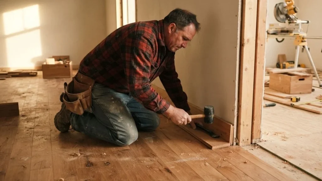 hardwood flooring installed before door trim
