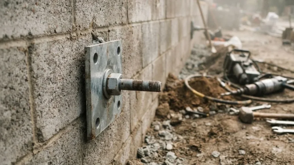 helical anchor wall stabilization installation