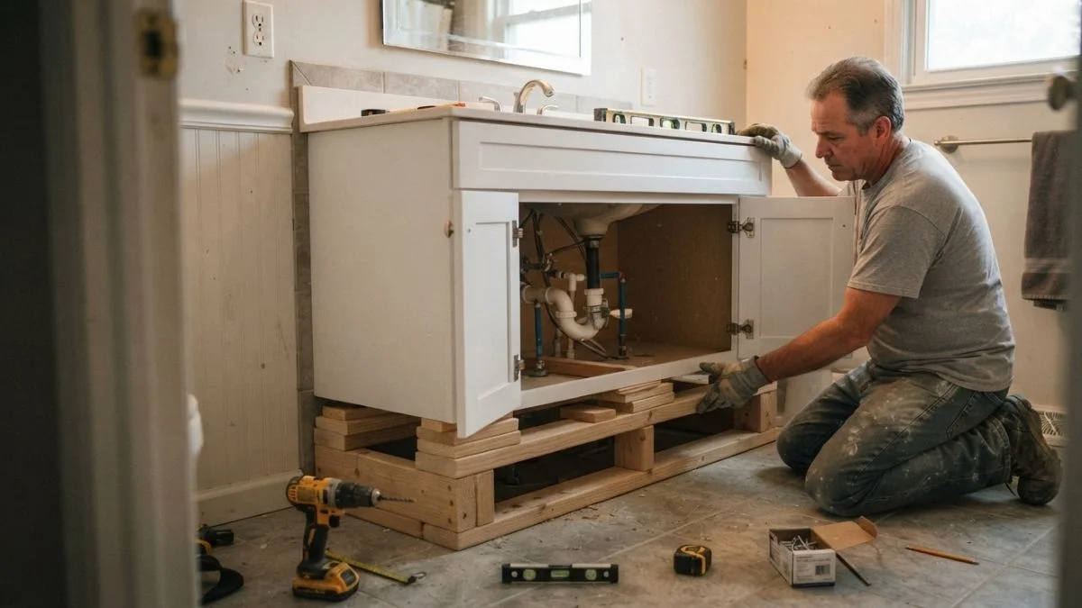 how to raise bathroom cabinets