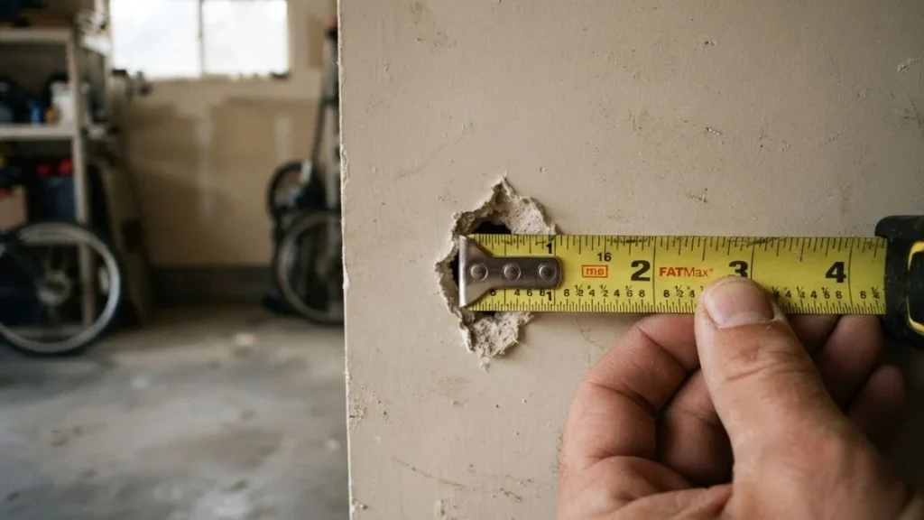 measuring drywall hole size garage wall
