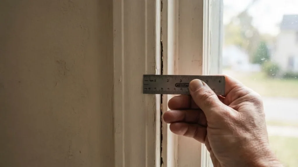measuring window frame gap with ruler