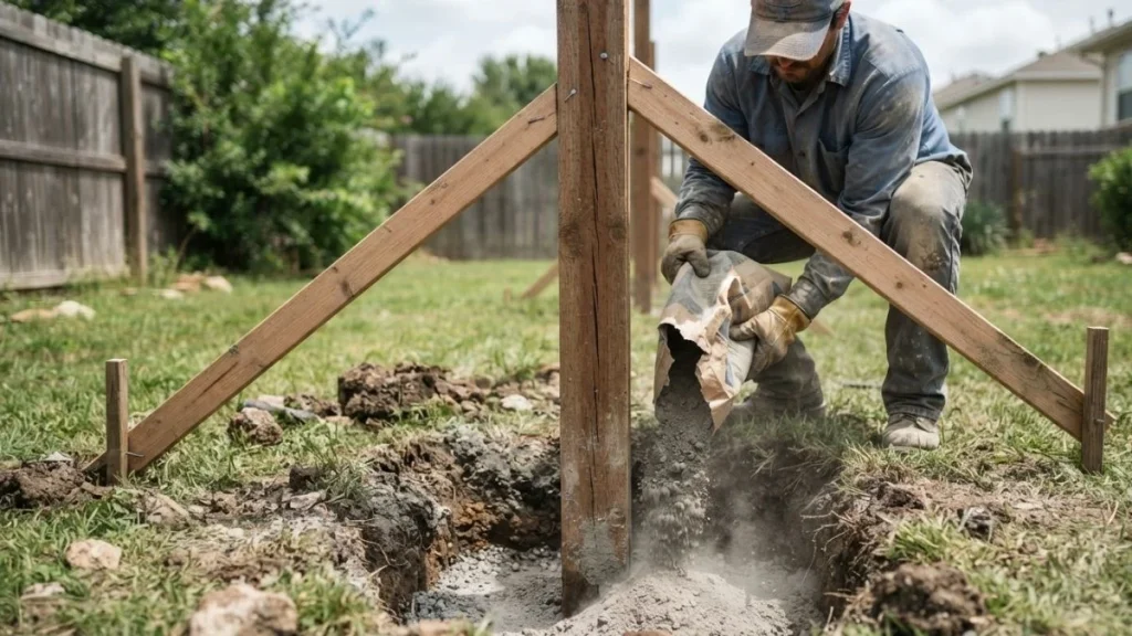 pouring concrete fence post base repair