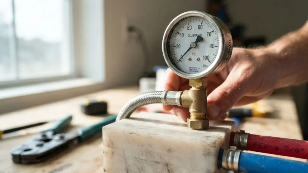 pressure gauge reading pex test block