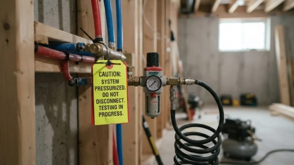 pressurized system warning tag pex line