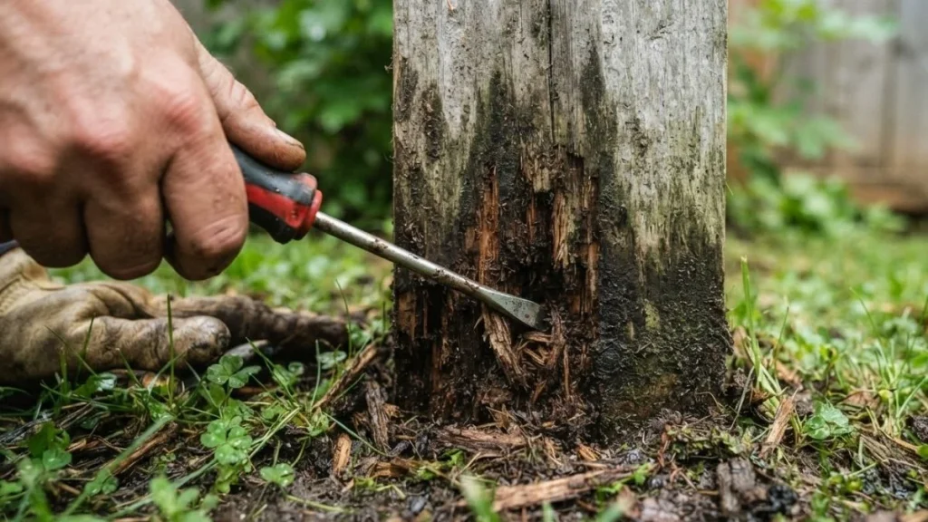 probing fence post base rot screwdriver