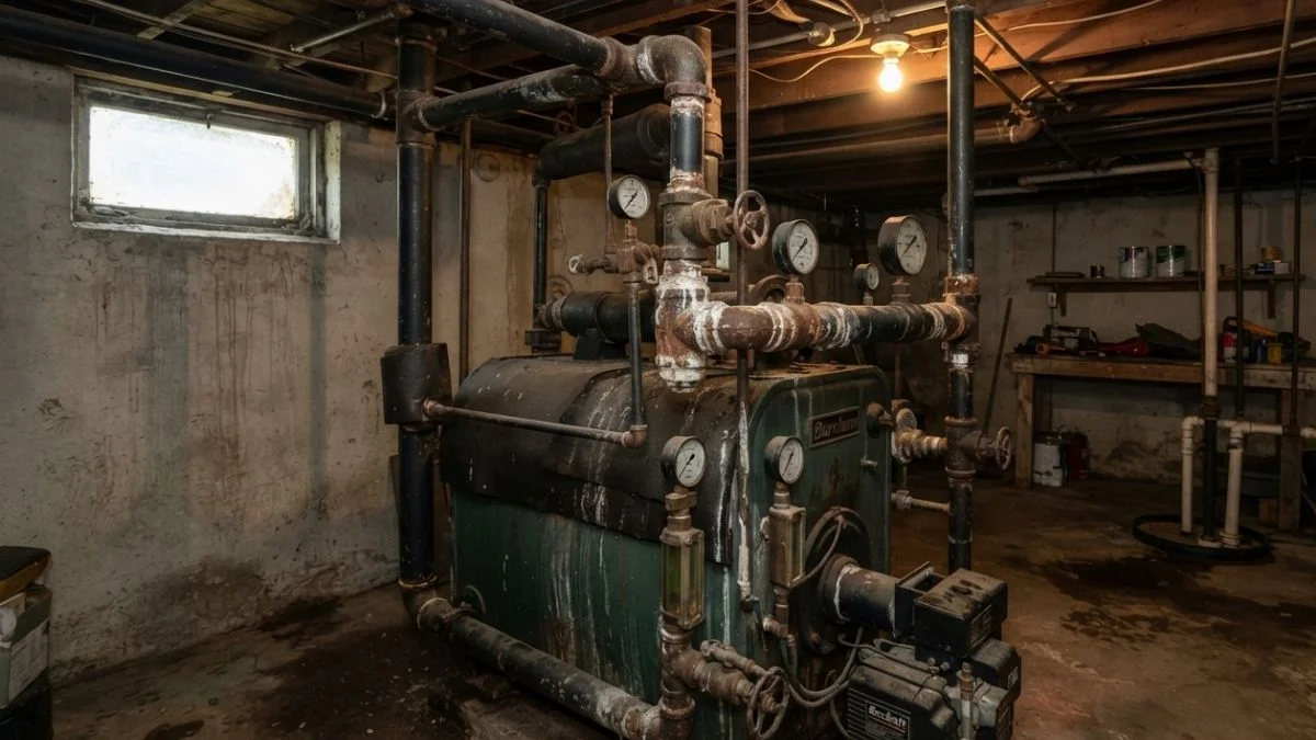 replace steam heating system old boiler