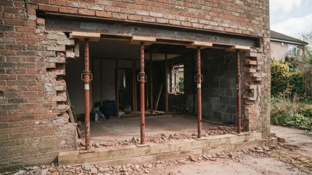temporary shoring brick wall window work