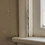window frame separating from wall gap