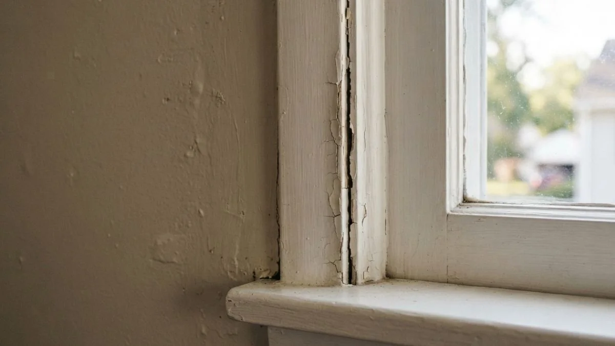window frame separating from wall gap